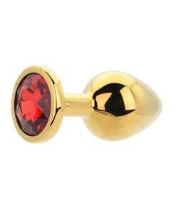 n12824 toosh gold metal butt plug medium red stone 3