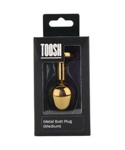 n12824 toosh gold metal butt plug medium red stone pkg