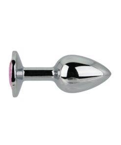 n12826 toosh silver metal butt plug small pink stone 1