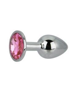 n12826 toosh silver metal butt plug small pink stone 2