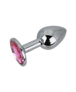n12826 toosh silver metal butt plug small pink stone 3