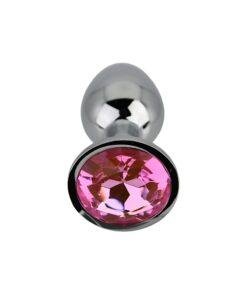 n12826 toosh silver metal butt plug small pink stone 4