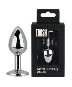 n12826 toosh silver metal butt plug small pink stone pkg duo