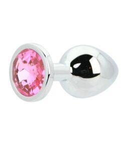 n12827 toosh silver metal butt plug medium pink stone 3