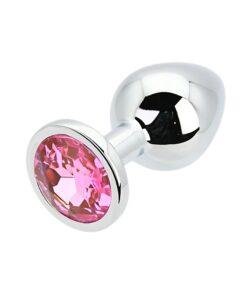 n12827 toosh silver metal butt plug medium pink stone 4
