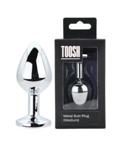 n12827 toosh silver metal butt plug medium pink stone pkg duo