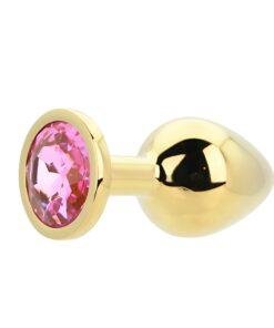 n12830 toosh gold metal butt plug medium pink stone 3