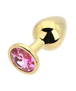 n12830 toosh gold metal butt plug medium pink stone 4