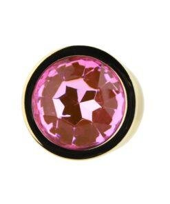 n12830 toosh gold metal butt plug medium pink stone jewel