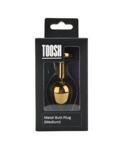 n12830 toosh gold metal butt plug medium pink stone pkg