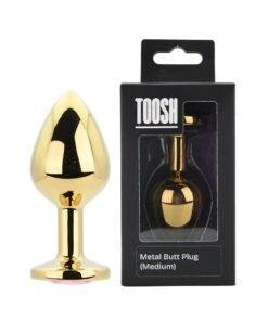 n12830 toosh gold metal butt plug medium pink stone pkg duo