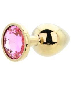 n12831 toosh gold metal butt plug large pink stone 2