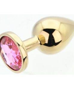 n12831 toosh gold metal butt plug large pink stone 3