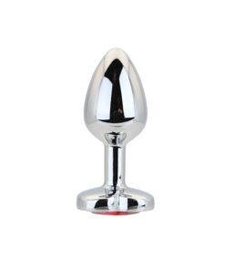 Toosh Heart Shaped Silver Butt Plug with Red Stone Small