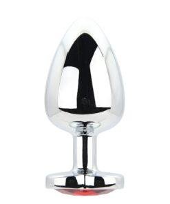 Toosh Heart Shaped Silver Butt Plug with Red Stone Large