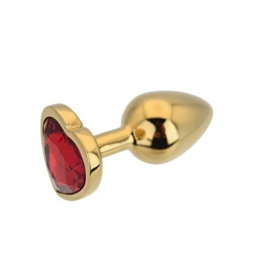 Toosh Heart Shaped Gold Butt Plug with Red Stone Small - Image 5