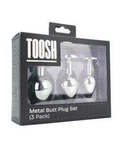 n12838 toosh metal butt plug silver set of 3 clear stone pkg 1