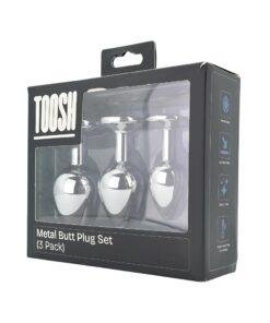 n12838 toosh metal butt plug silver set of 3 clear stone pkg 2