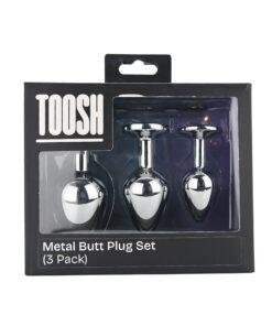 n12838 toosh metal butt plug silver set of 3 clear stone pkg