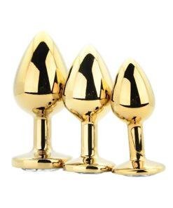 n12839 toosh metal butt plug gold set of 3 clear stone 1