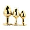 n12839 toosh metal butt plug gold set of 3 clear stone