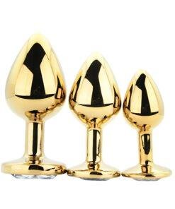 Toosh Metal Butt Plug Gold Set of 3 Clear Stone