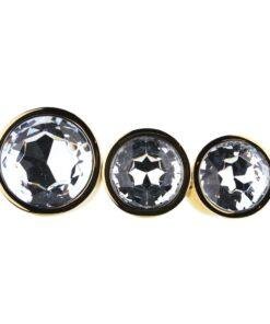 n12839 toosh metal butt plug gold set of 3 clear stone jewel