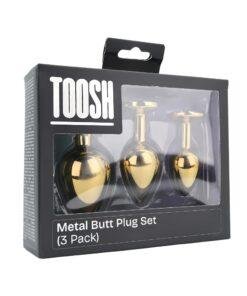 n12839 toosh metal butt plug gold set of 3 clear stone pkg 1