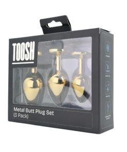 n12839 toosh metal butt plug gold set of 3 clear stone pkg 2