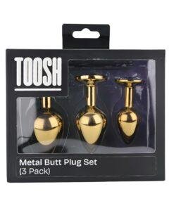 n12839 toosh metal butt plug gold set of 3 clear stone pkg