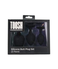 n12840 toosh silicone butt plug black set of 3 clear stone pkg