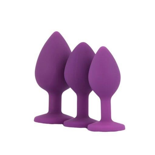Toosh Silicone Butt Plug Purple Set of 3 Clear Stone - Image 3