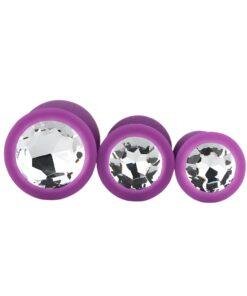 n12841 toosh silicone butt plug purple set of 3 clear stone 2