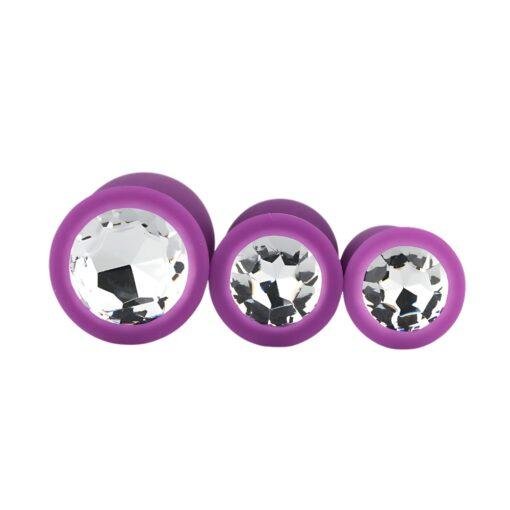 Toosh Silicone Butt Plug Purple Set of 3 Clear Stone - Image 5
