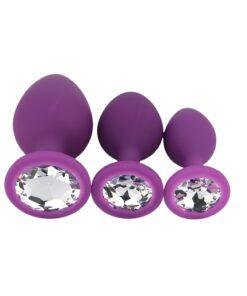 n12841 toosh silicone butt plug purple set of 3 clear stone 3
