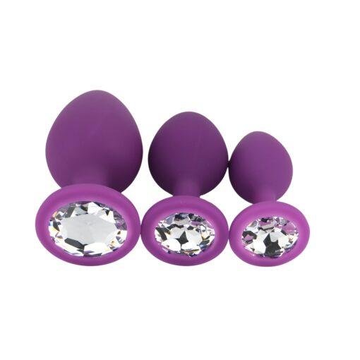 Toosh Silicone Butt Plug Purple Set of 3 Clear Stone - Image 4