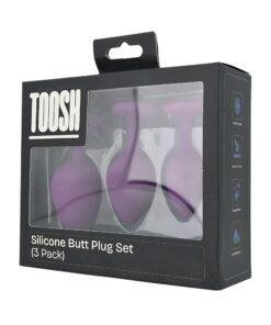n12841 toosh silicone butt plug purple set of 3 clear stone pkg 2