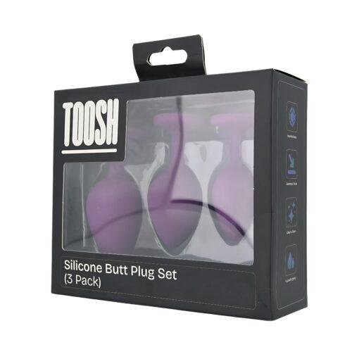 Toosh Silicone Butt Plug Purple Set of 3 Clear Stone - Image 11