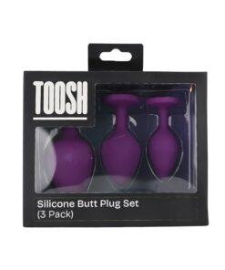 n12841 toosh silicone butt plug purple set of 3 clear stone pkg