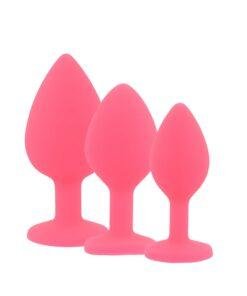 n12842 toosh silicone butt plug pink set of 3 clear stone 1