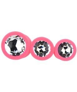 n12842 toosh silicone butt plug pink set of 3 clear stone 2