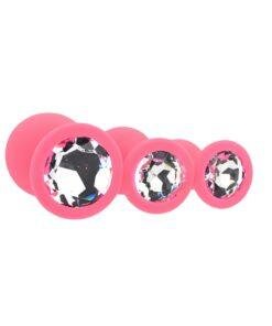 n12842 toosh silicone butt plug pink set of 3 clear stone 3