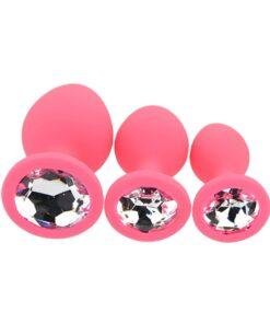 n12842 toosh silicone butt plug pink set of 3 clear stone 4