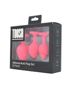 n12842 toosh silicone butt plug pink set of 3 clear stone pkg 2
