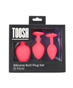 n12842 toosh silicone butt plug pink set of 3 clear stone pkg