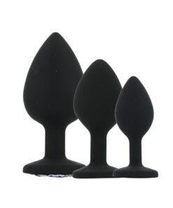 toosh silicone butt plug black set of 3 clear stone 1