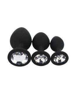 toosh silicone butt plug black set of 3 clear stone 2