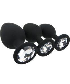 toosh silicone butt plug black set of 3 clear stone 3