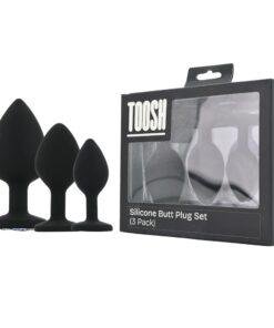 toosh silicone butt plug black set of 3 clear stone 3 pkg duo