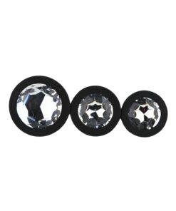 toosh silicone butt plug black set of 3 clear stone jewel